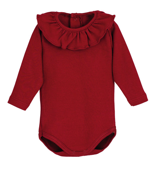 Body Titán Elas Calamaro – Cuello volante granate | Tallas 1-36 meses