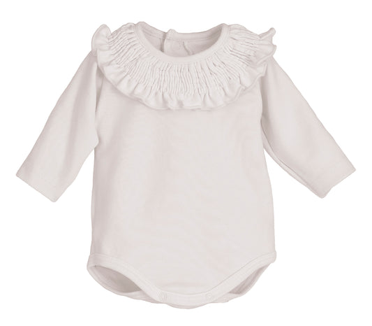 Body bebé Titán Gom 🤍 cuello volante con filito blanco | Calamaro | 95% algodón | Tallas 1-24M