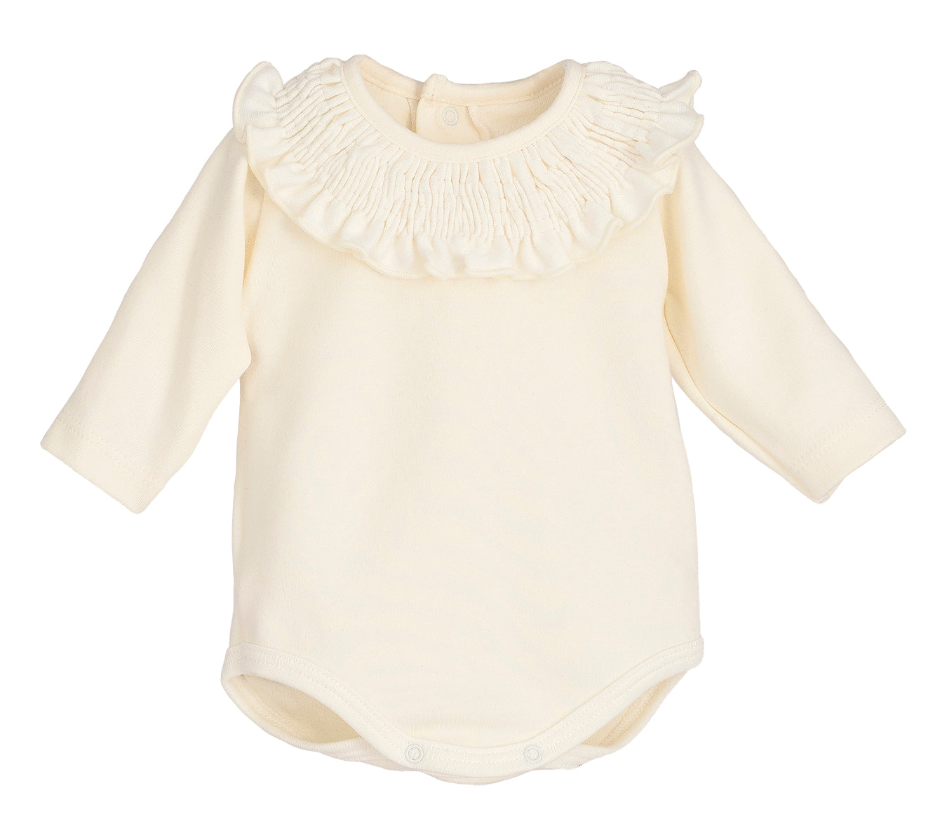 Body bebé Titán Gom 🤍 cuello volante con filito crudo | Calamaro | 95% algodón | Tallas 1-24M
