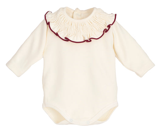 Body bebé Titán Gom 🤍 cuello volante con filito granate | Calamaro | 95% algodón | Tallas 1-24M