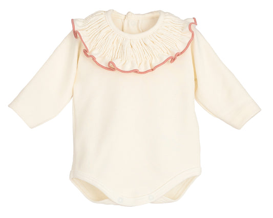 Body bebé Titán Gom 🤍 cuello volante con filito nude | Calamaro | 95% algodón | Tallas 1-24M