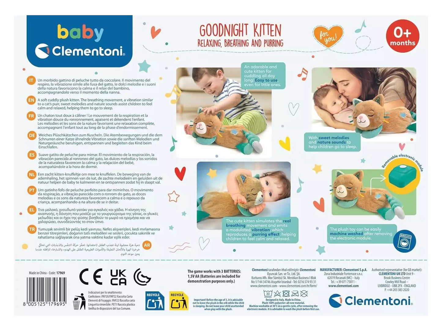 Peluche Gatito Buenas Noches (0+ meses) 🐱💤 Baby Clementoni – Ref.: 17969