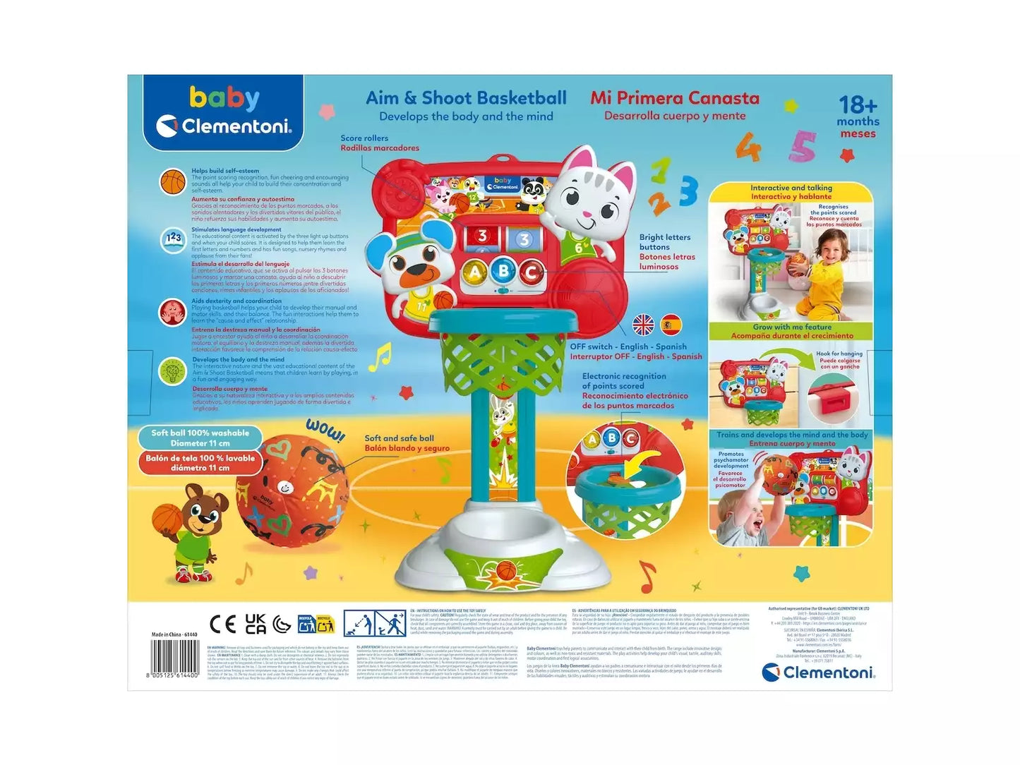 Mi Primera Canasta Interactiva (+18 meses)🏀✨ Baby Clementoni – Ref.: 61440