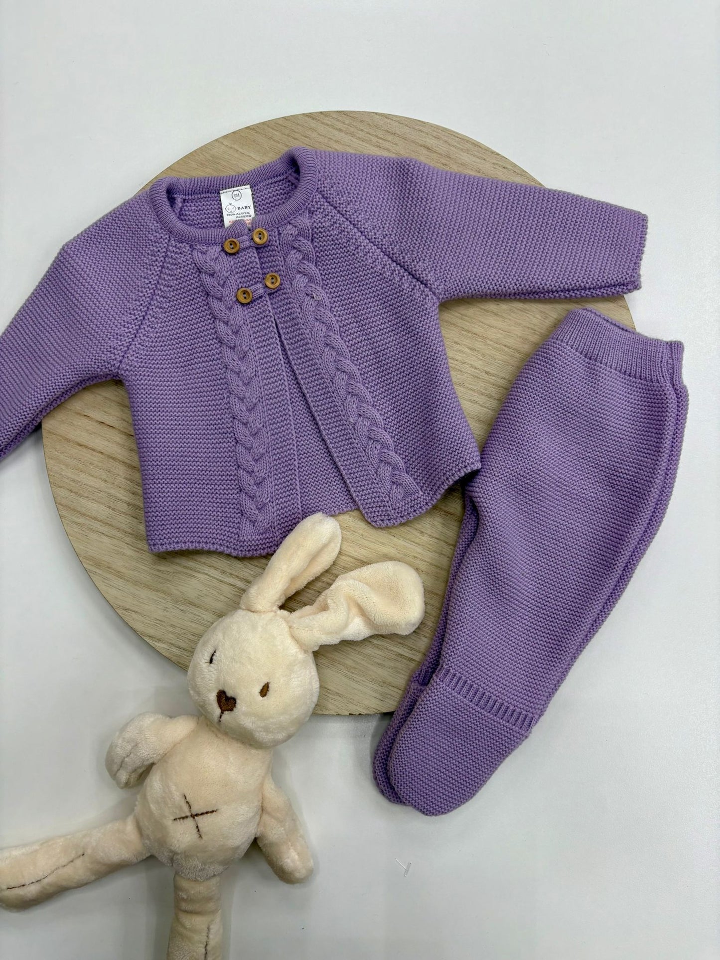 Conjunto primera puesta bebé chaqueta y polaina lila 00-6 meses