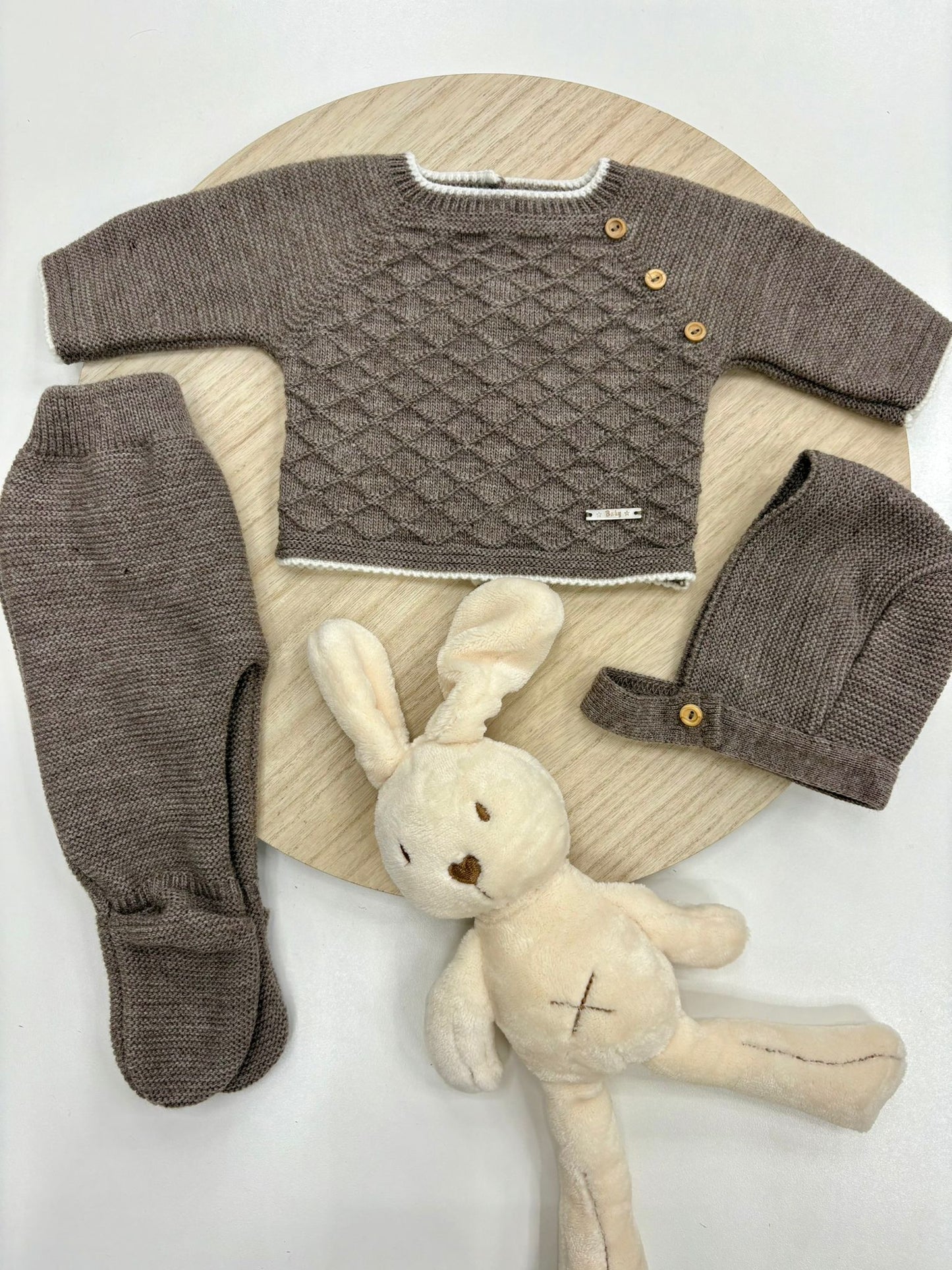 Conjunto primera puesta bebé 3 piezas topo con capota y botones laterales – 00 prematuro a 6 meses