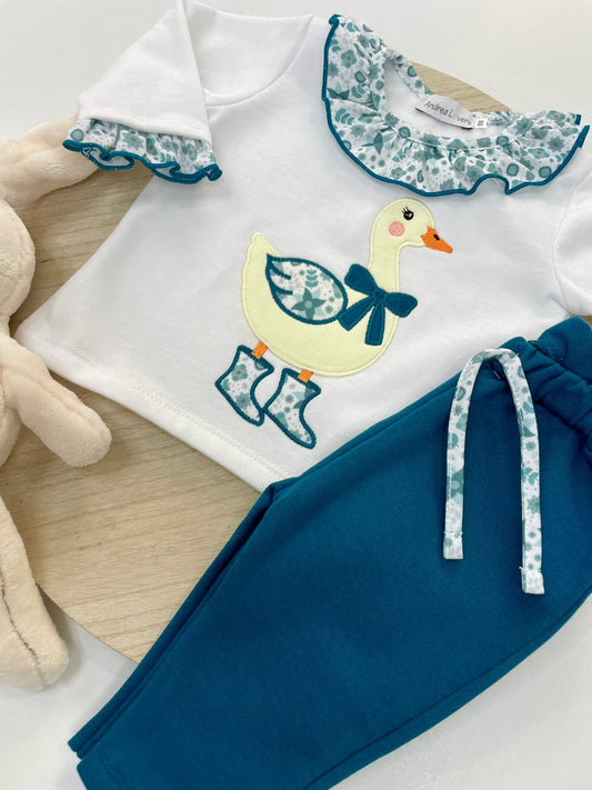 Chándal bebé niña patito 🐥 sudadera crudo con cuello volante | 6-48M