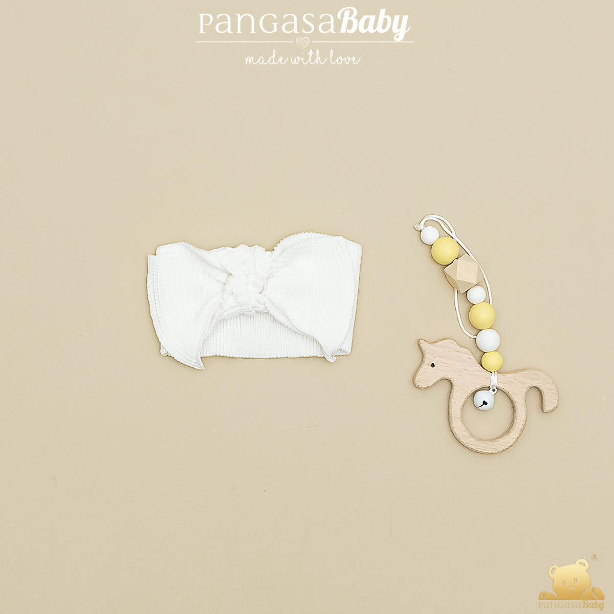 Diadema Bebé marfil de Punto con Lazo Pangasa 100% Algodón – Colección Verano