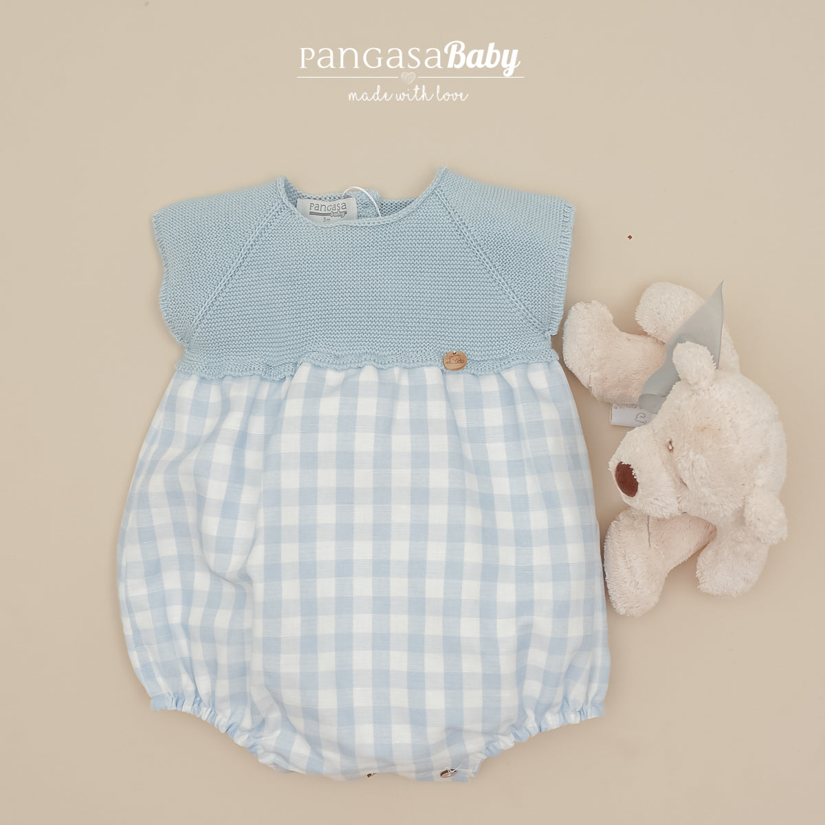 Pelele bebé cuadros azul Pangasa Baby | Familia Cuadros | 0 a 12 meses