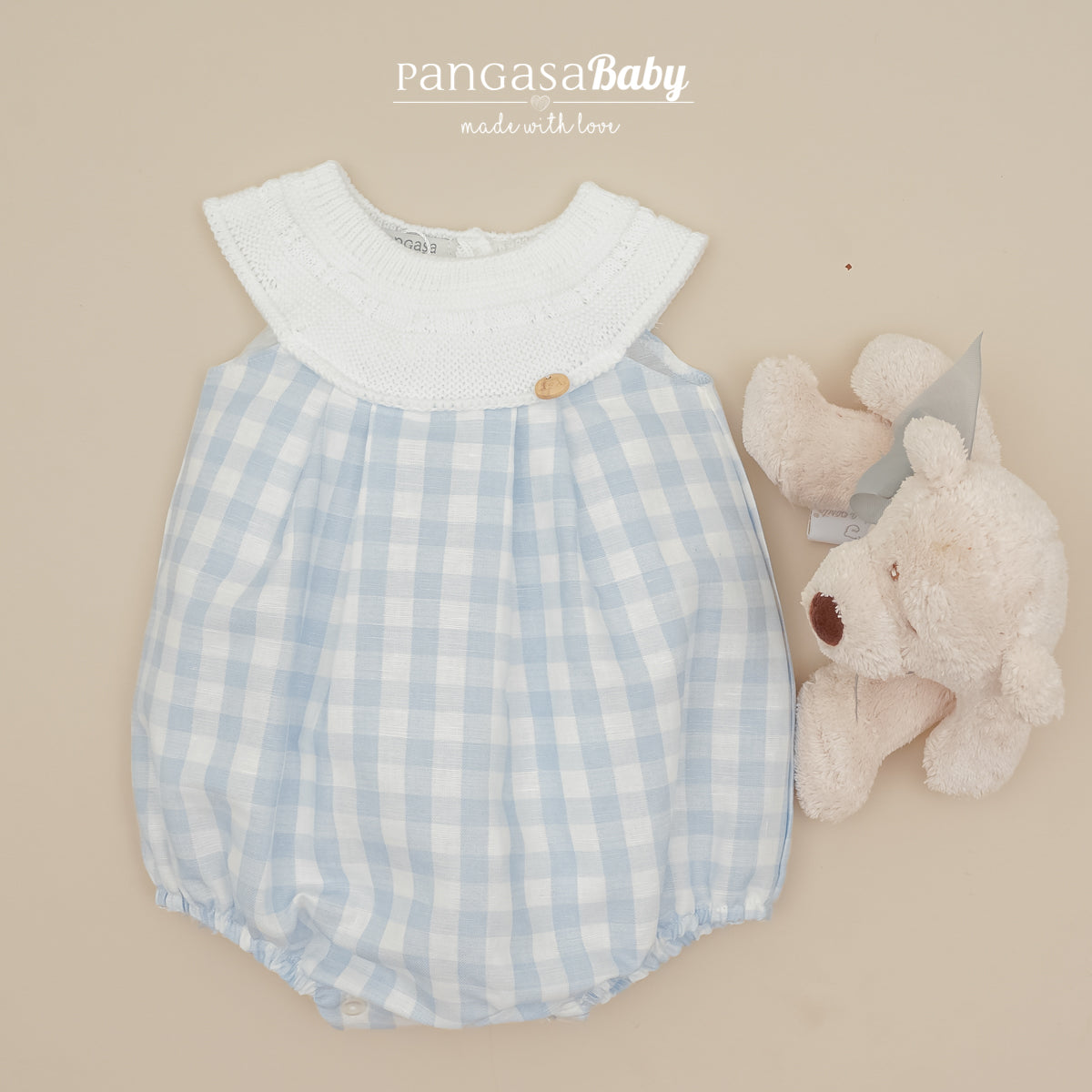 Pelele bebé Móceta cuadros azul Pangasa Baby | 100% algodón | 0 a 12 meses