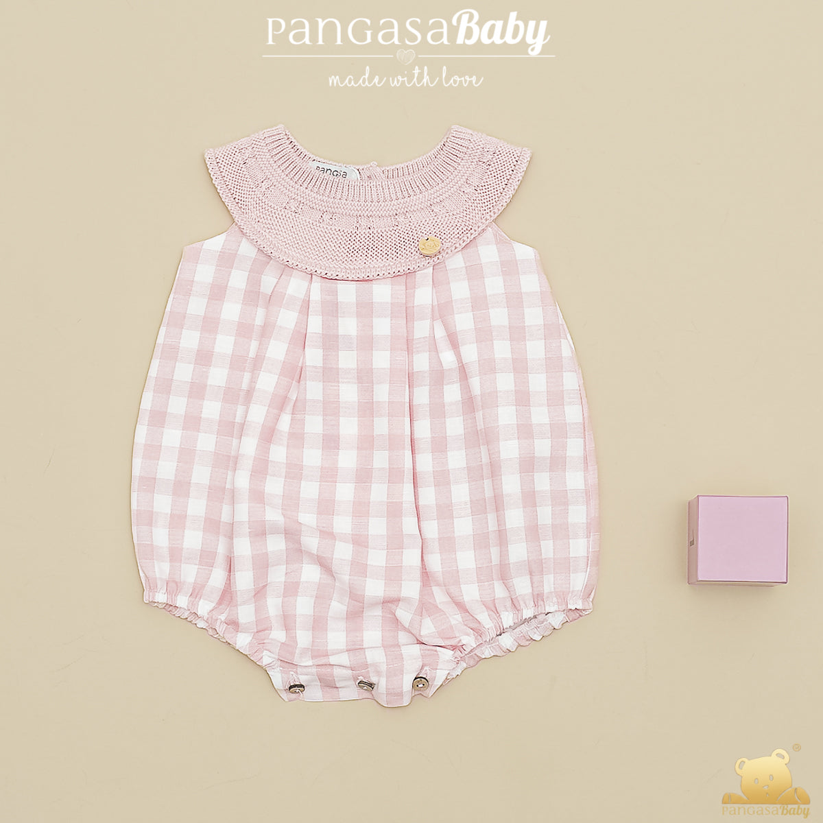 Pelele bebé Móceta cuadros rosa empolvado Pangasa Baby | 100% algodón | 0 a 12 meses