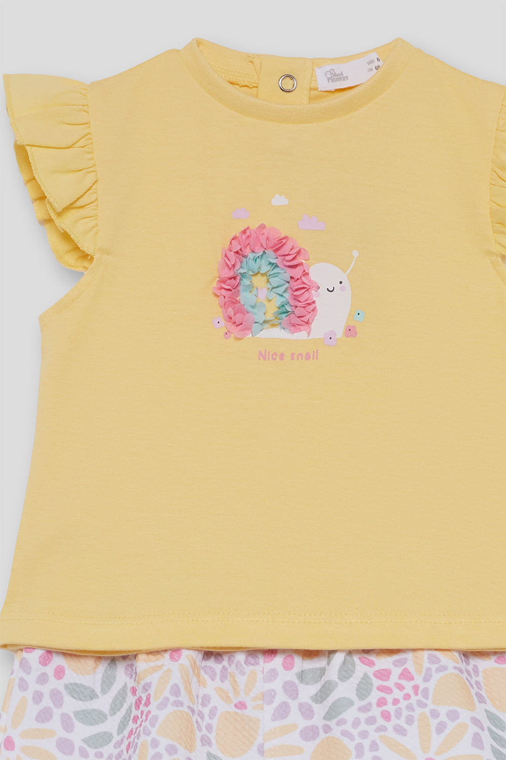 Conjunto bebé niña de algodón amarillo con short estampado Street Monkey 3 meses - 6 años