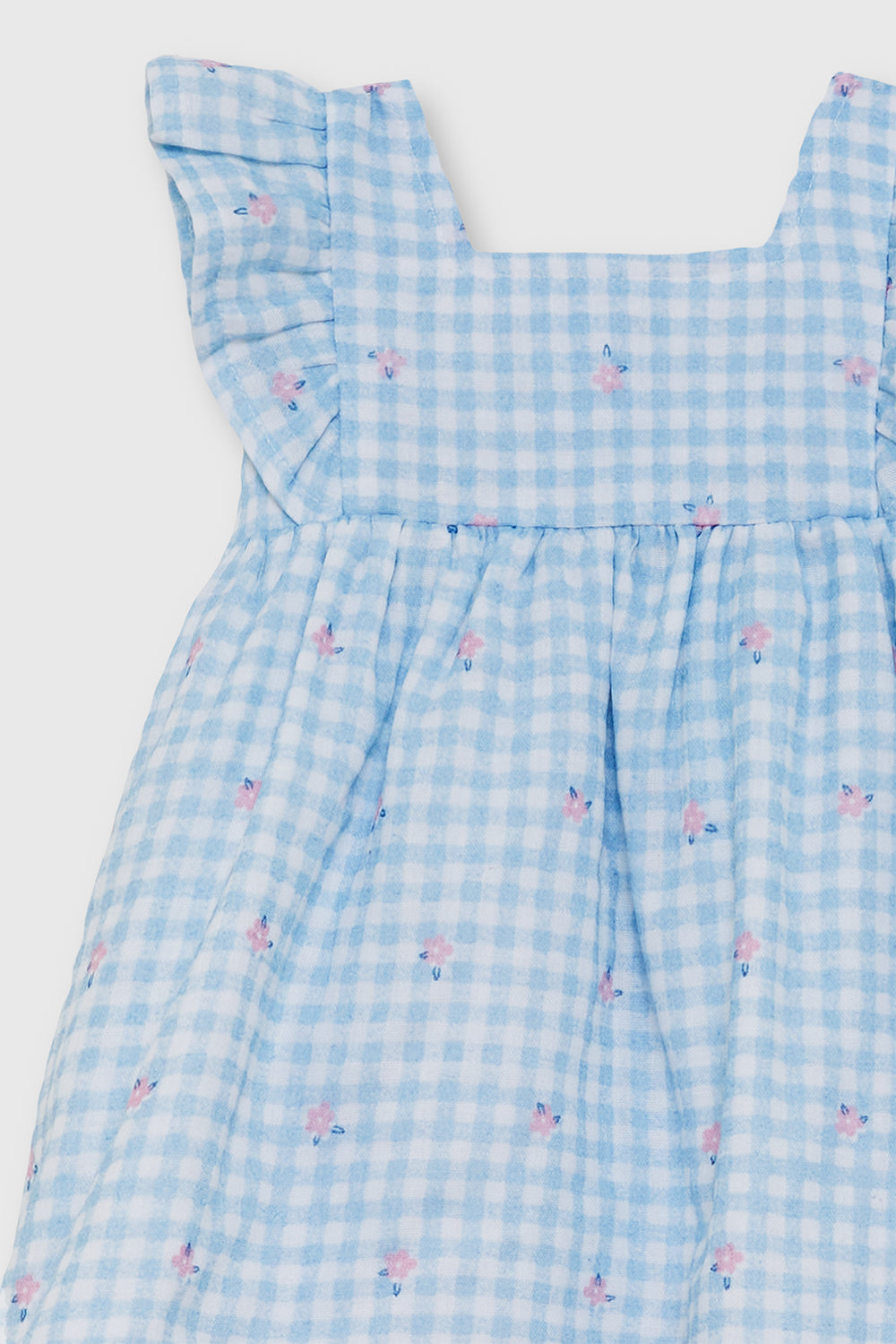 Vestido Bebé Niña Cuadro Vichy Azul con Flores 3 Meses - 6 Años – Colección Verano