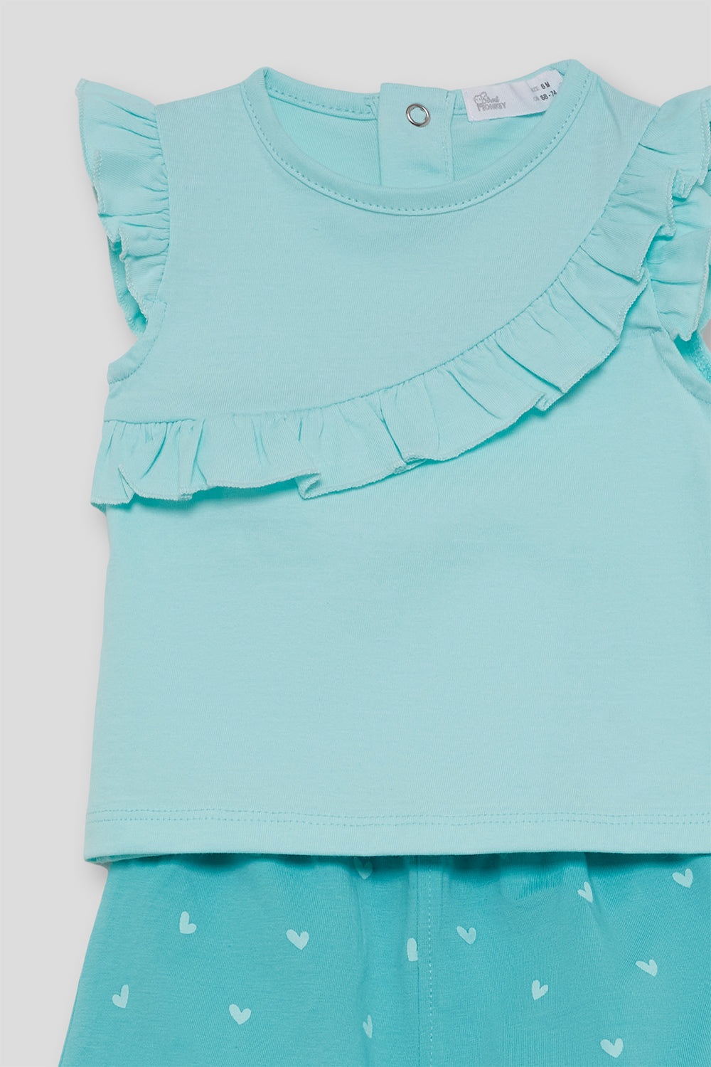Conjunto Bebé Niña Verde Agua con Volantes y Corazones 3 Meses - 6 Años – Colección Verano