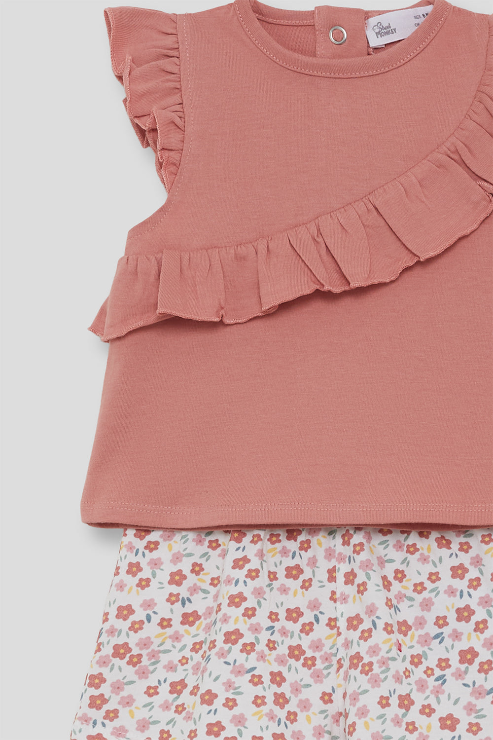 Conjunto Bebé Niña Rosa Empolvado con Volante y Short Floral 3 Meses - 6 Años – Colección Verano