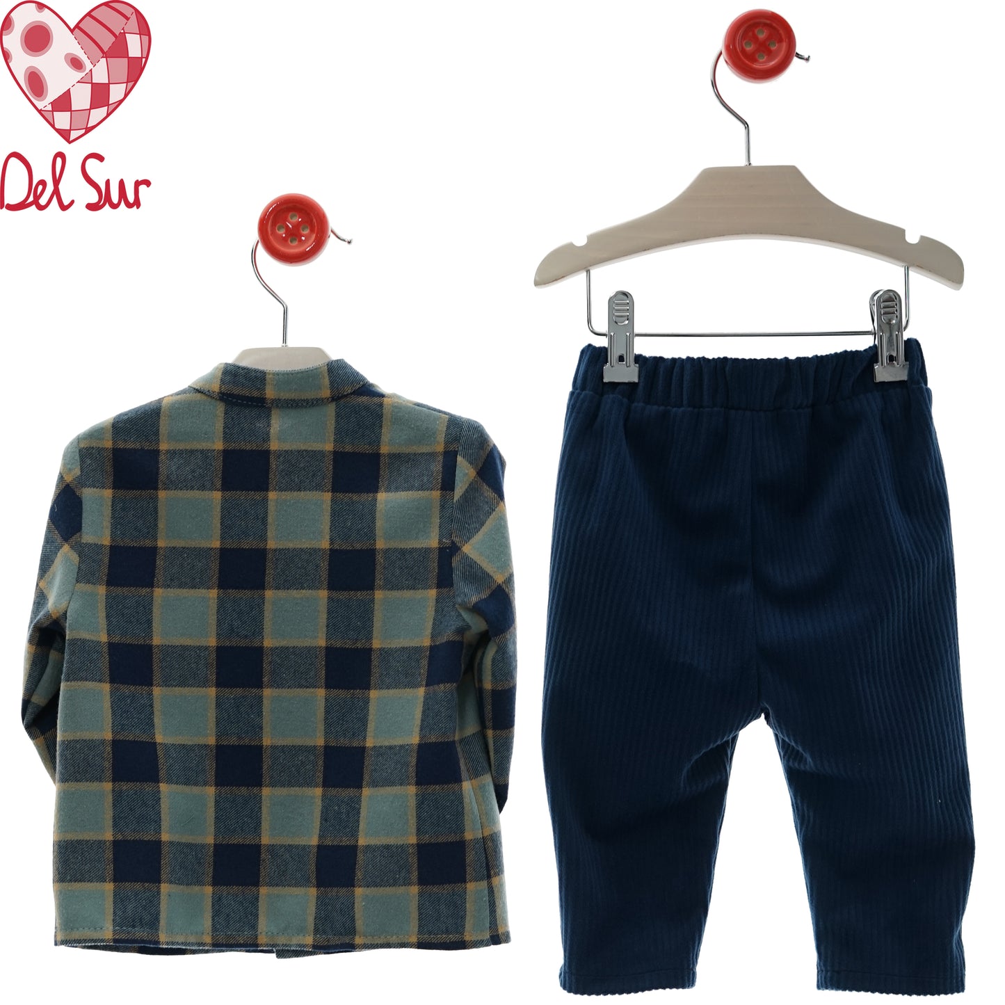Conjunto niño camisa cuadros y pantalón marino – Familia Ganchillo Del Sur (6-48 meses)