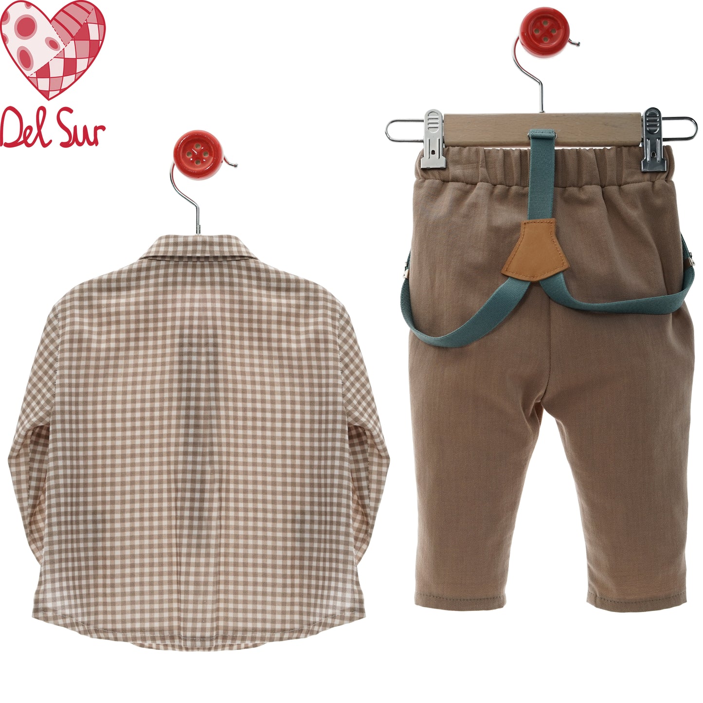 Conjunto bebé niño con tirantes | Camisa + pantalón largo | 6-48 meses 👔