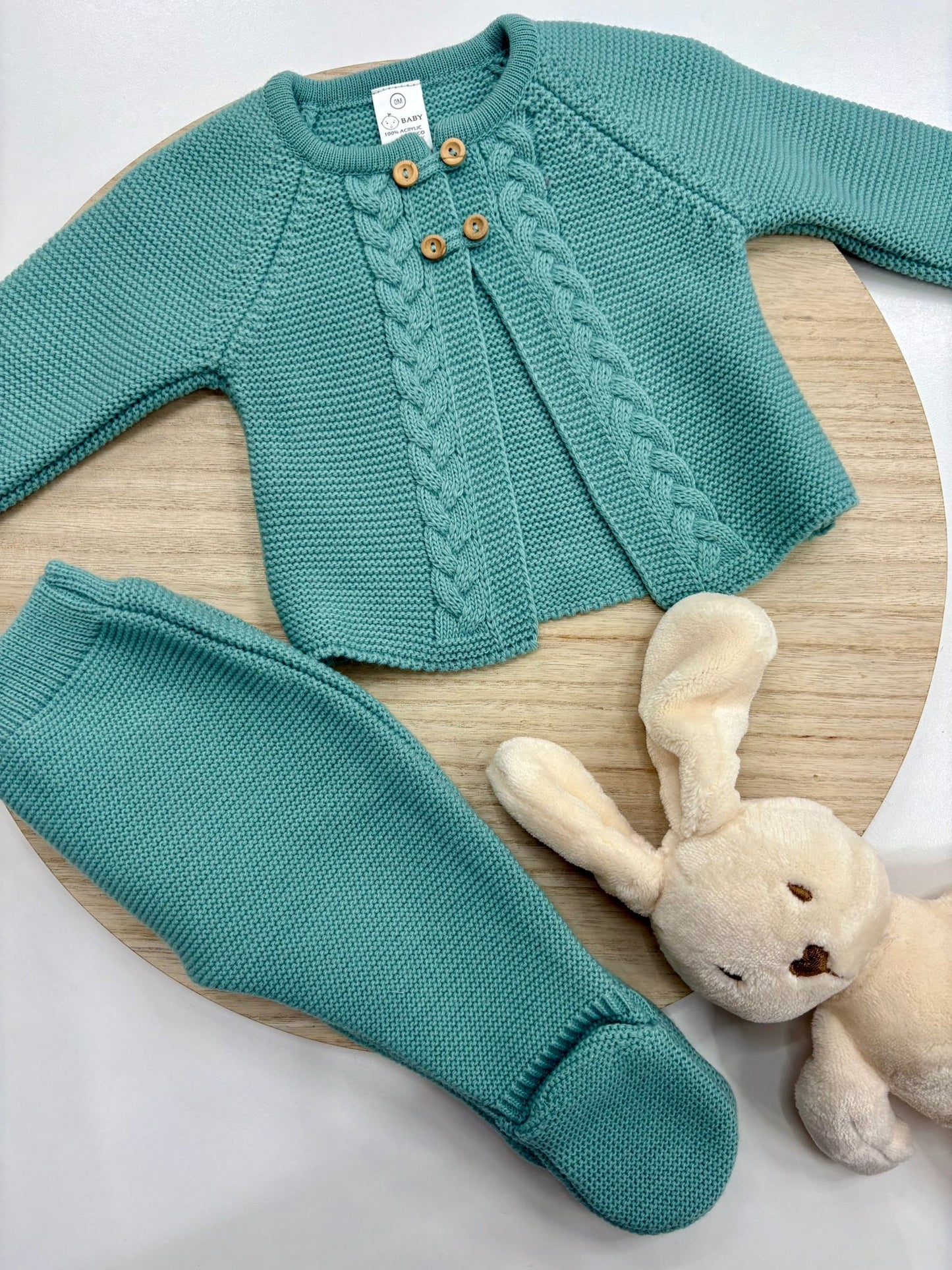 Conjunto primera puesta bebé chaqueta y polaina mint