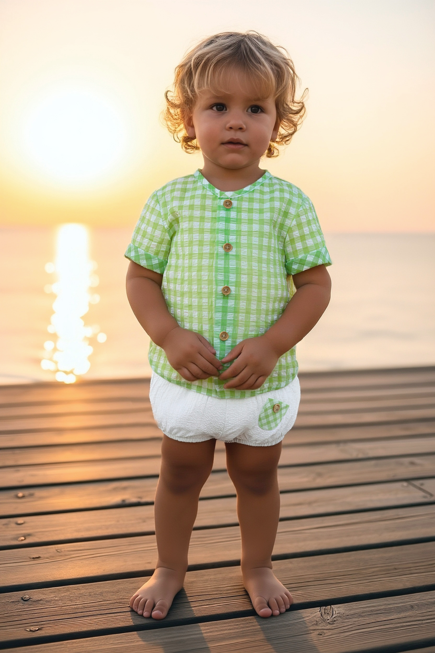 Pololo bebé niño Catanzaro verde vichy 3-36 meses| Marca Del Sur