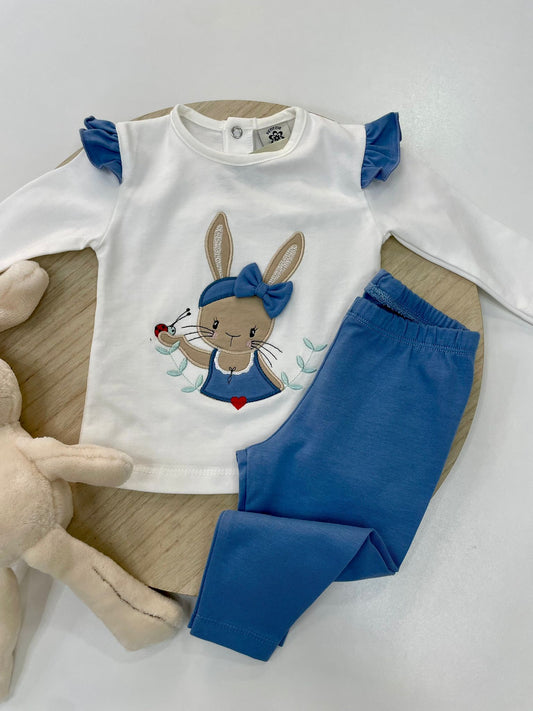 Conjunto bebé niña camiseta y leggins azul con conejito 🐰 | 6-48M