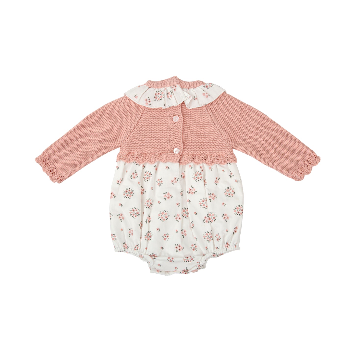 Pelele bebé niña Babidú Aurora – Cuello volante + capota | Tonos rosas 1-24 meses