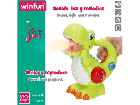 WINFUN Dinosaurio juguete eléctrico c/grabador, luz y sonido