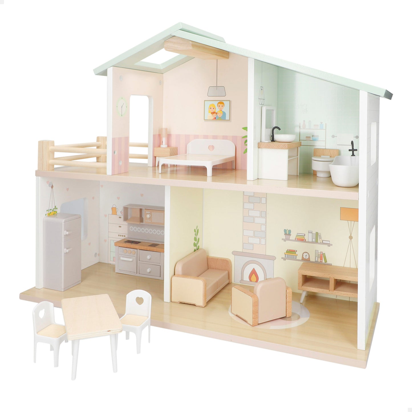 Casa de Muñecas de Madera con Muebles 52x20x40 cm (3A+)- Woomax