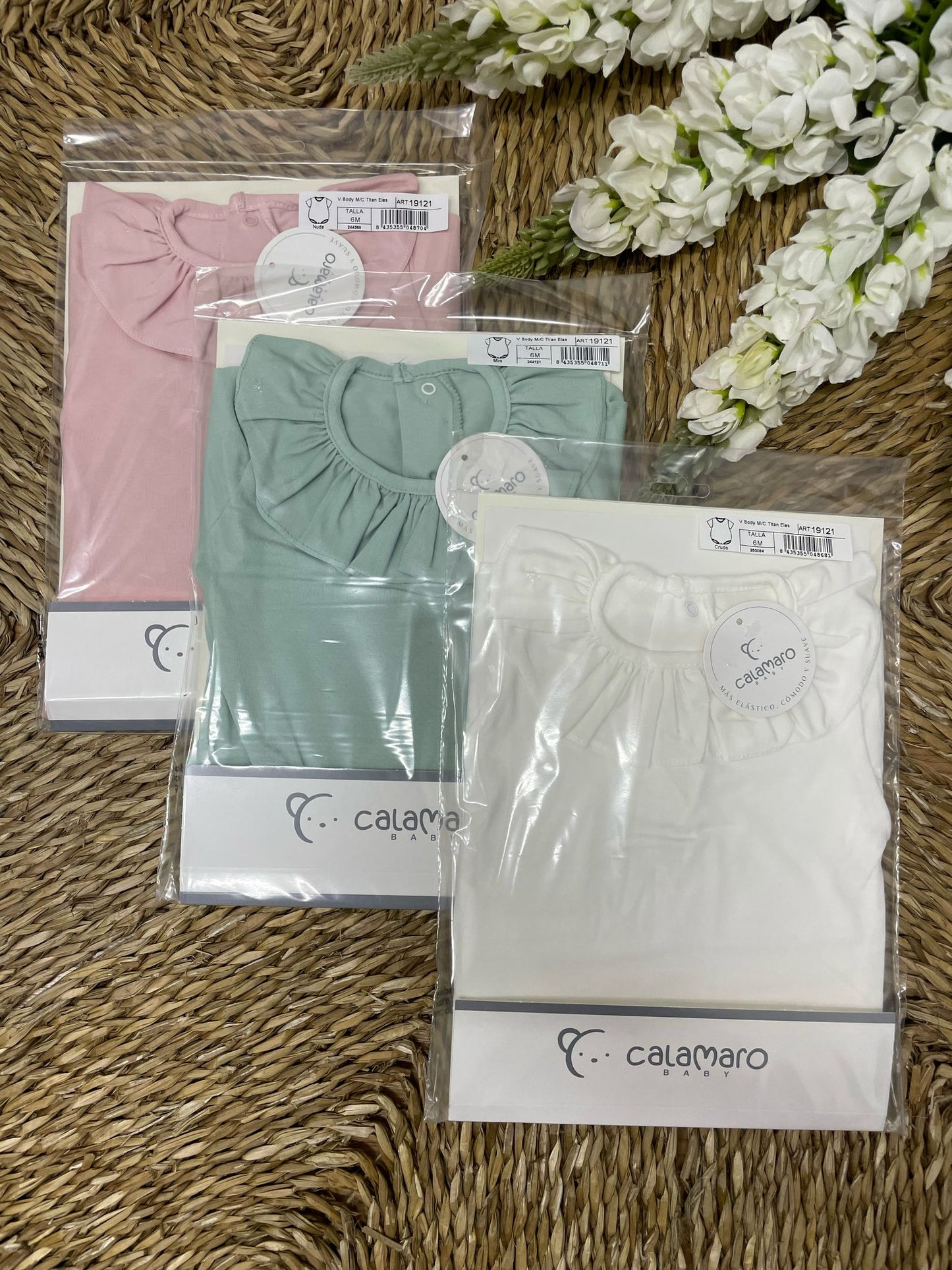 Body Calamaro Manga Corta con Cuello Volante – Algodón 100% (1-36 meses)