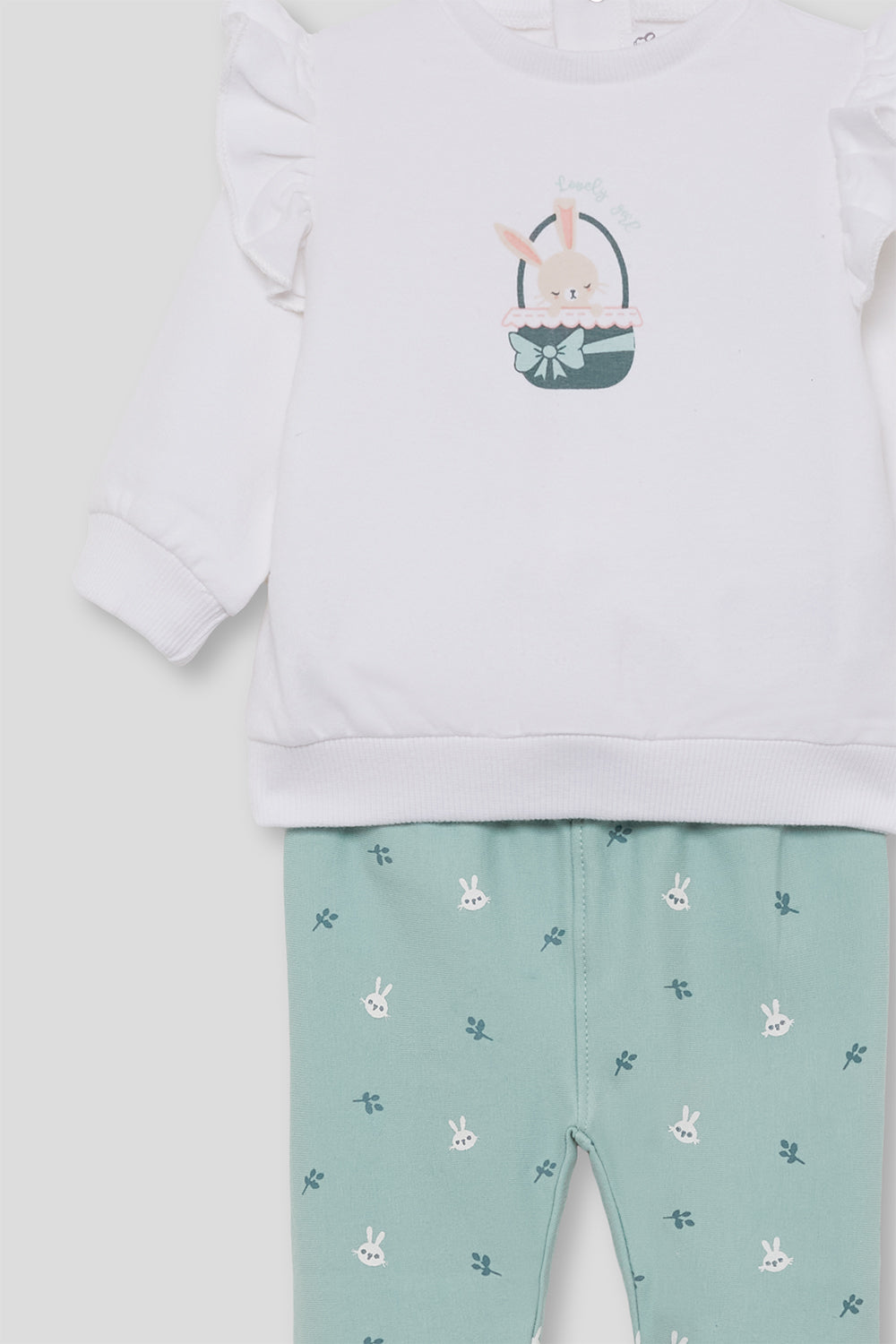 Conjunto Bebé Niña de Algodón Blanco y Verde Agua con Conejito Street Monkey | 1-24 Meses | Siju