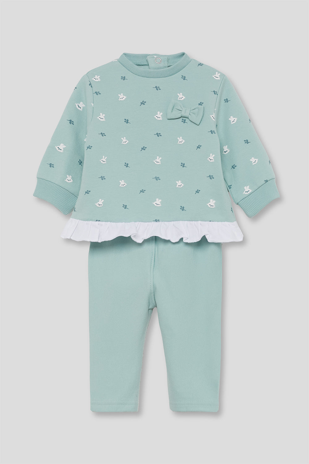 Conjunto Bebé Niña Verde Agua con Lazo y Volante de Algodón Street Monkey | 1-24 Meses | Siju