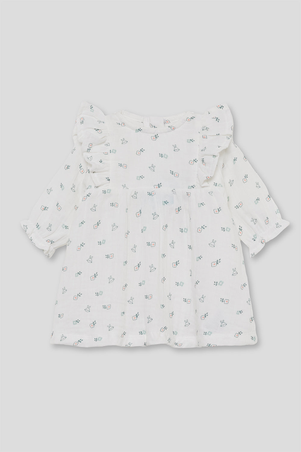 Vestido Bebé Niña Blanco Estampado con Volantes y Flores Street Monkey | 1-24 Meses | Siju