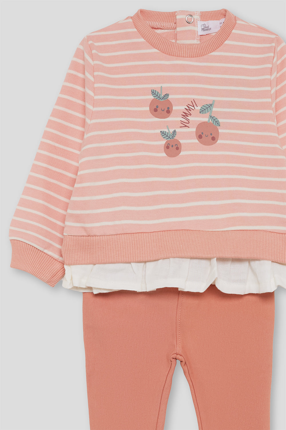 Conjunto Bebé Niña Sudadera Rayas Coral con Volante y Leggings | 363031
