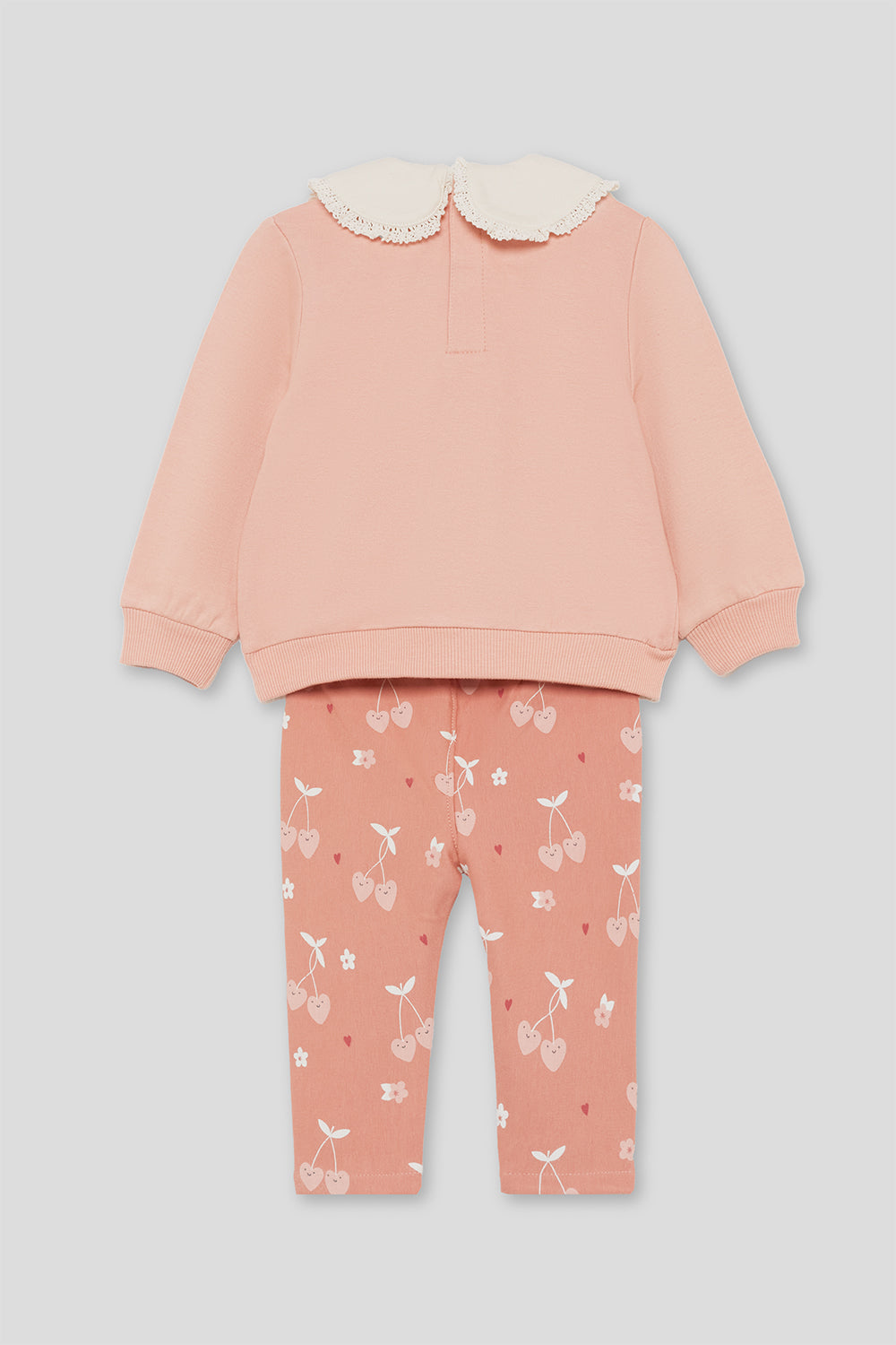 Conjunto Bebé Niña Sudadera Rosa con Cuello Calado y Leggings Estampados | 363037