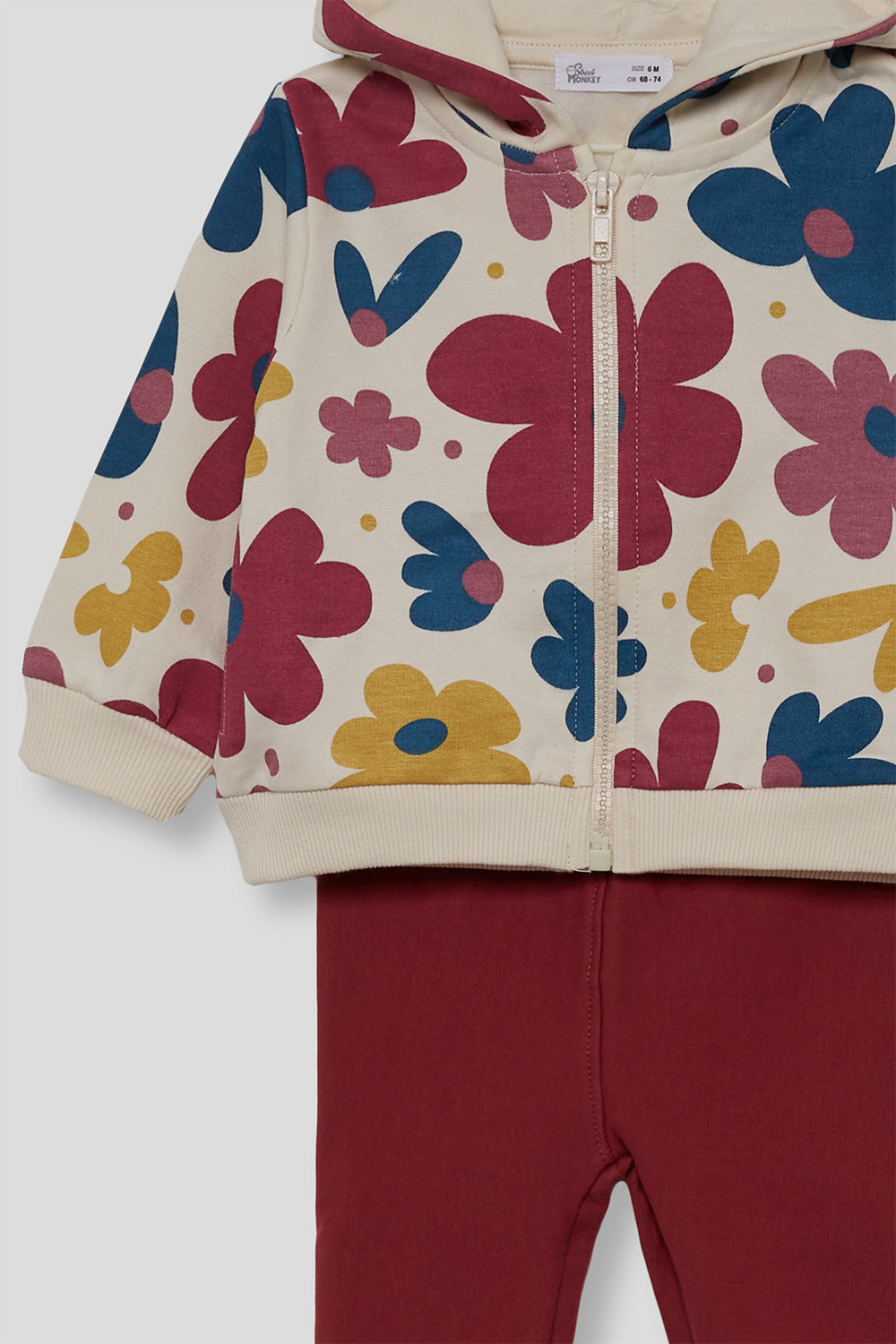 Conjunto Bebé Niña Sudadera Floral con Capucha y Leggings Granate | Siju Moda Infantil