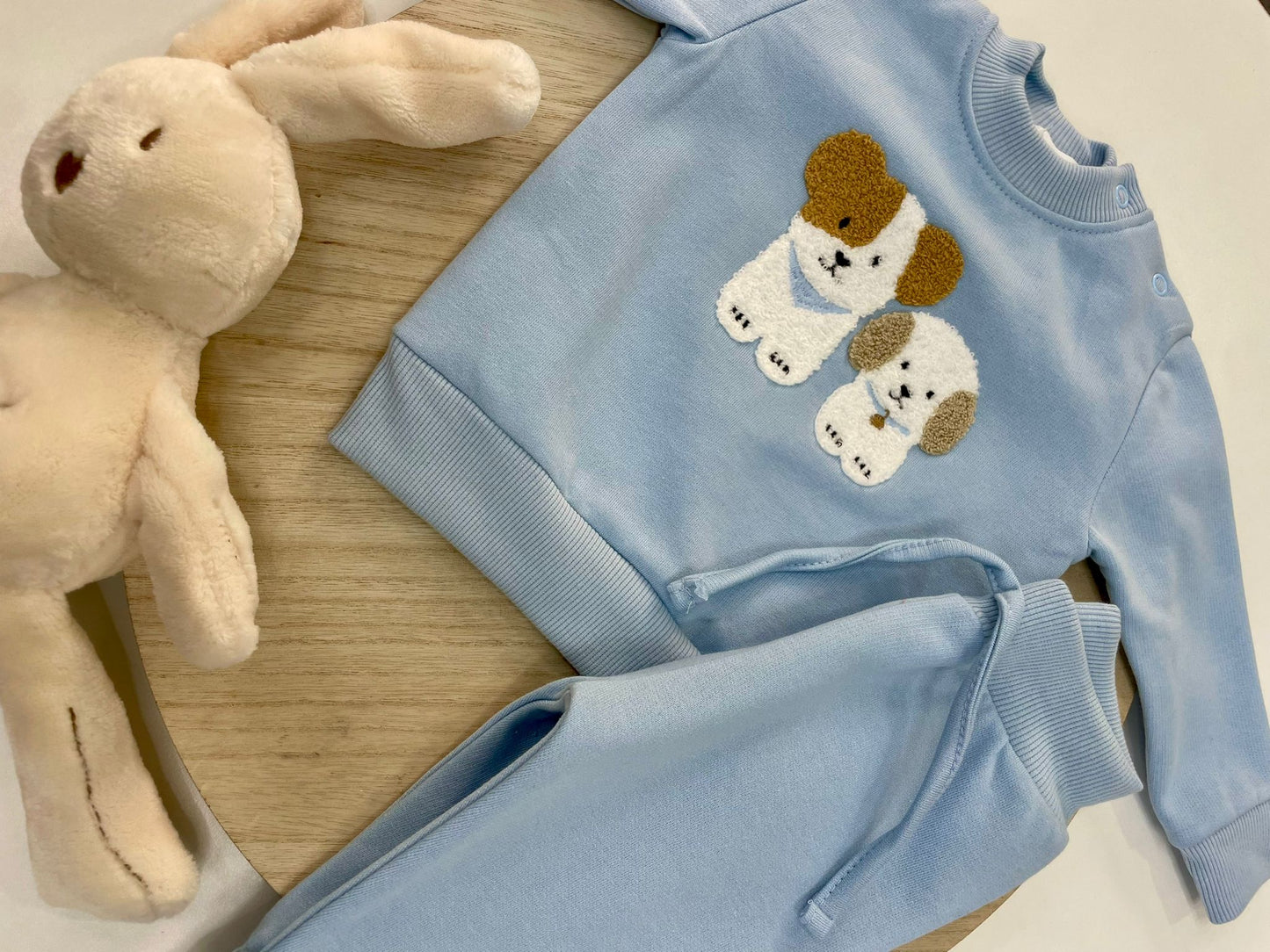 Chándal bebé niño celeste con dibujo de perritos y forro interior suave | 6-48M