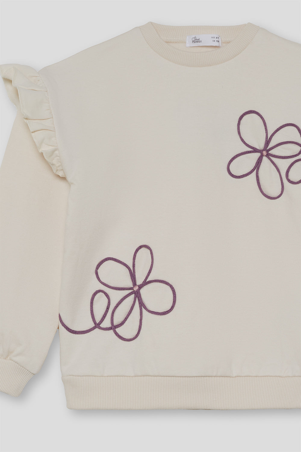 Sudadera Niña Crudo con Volantes y Flores 366004 | Siju Moda Infantil