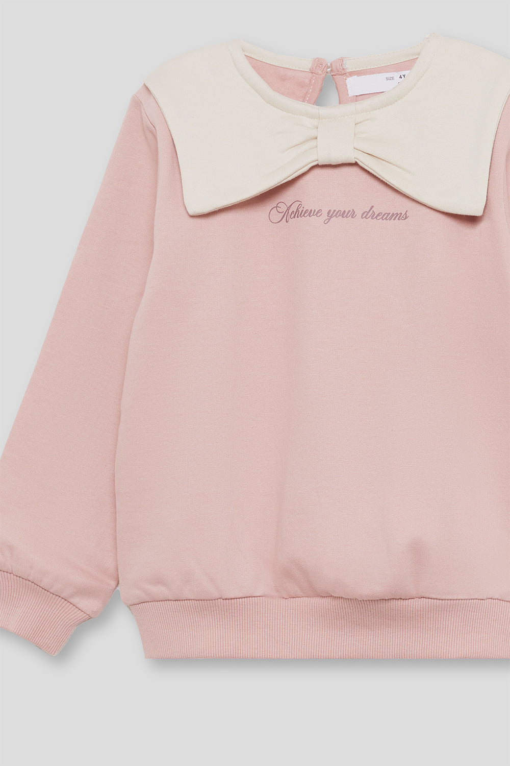 Sudadera Niña Rosa con Cuello y Lazo Crudo “Achieve Your Dreams” | Ref. 366050 | Siju Moda Infantil