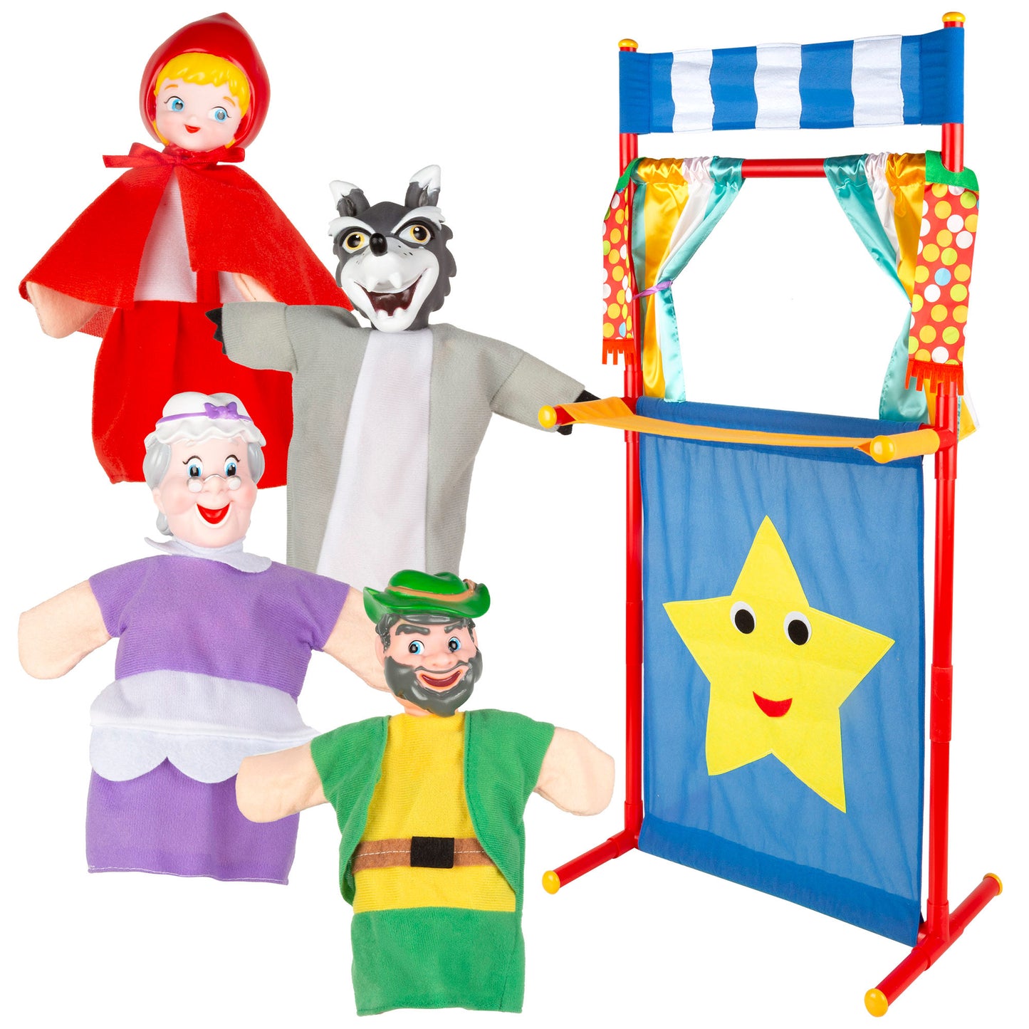 Set de Teatro con 4 Marionetas – Caperucita Roja 55×115 cm