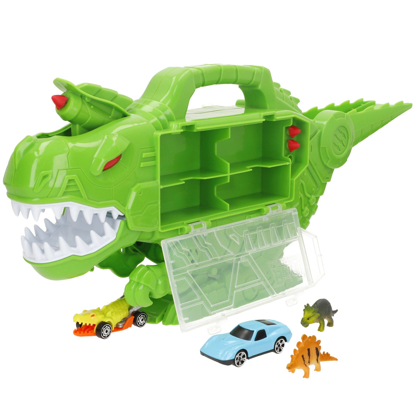 Estuche Dinosaurio con Lanza Misil + 2 Coches Metálicos + Accesorios-Teamsterz