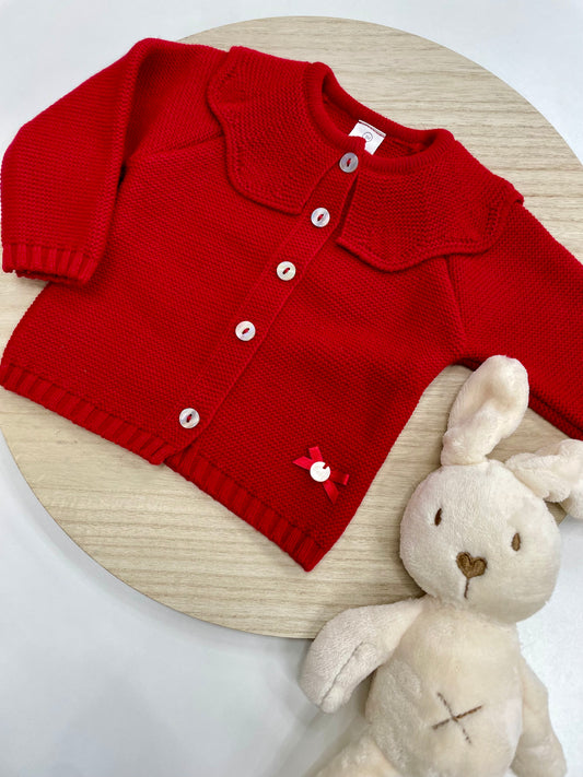 Chaqueta bebé lana roja con cuello volante | Tallas 1-24 meses