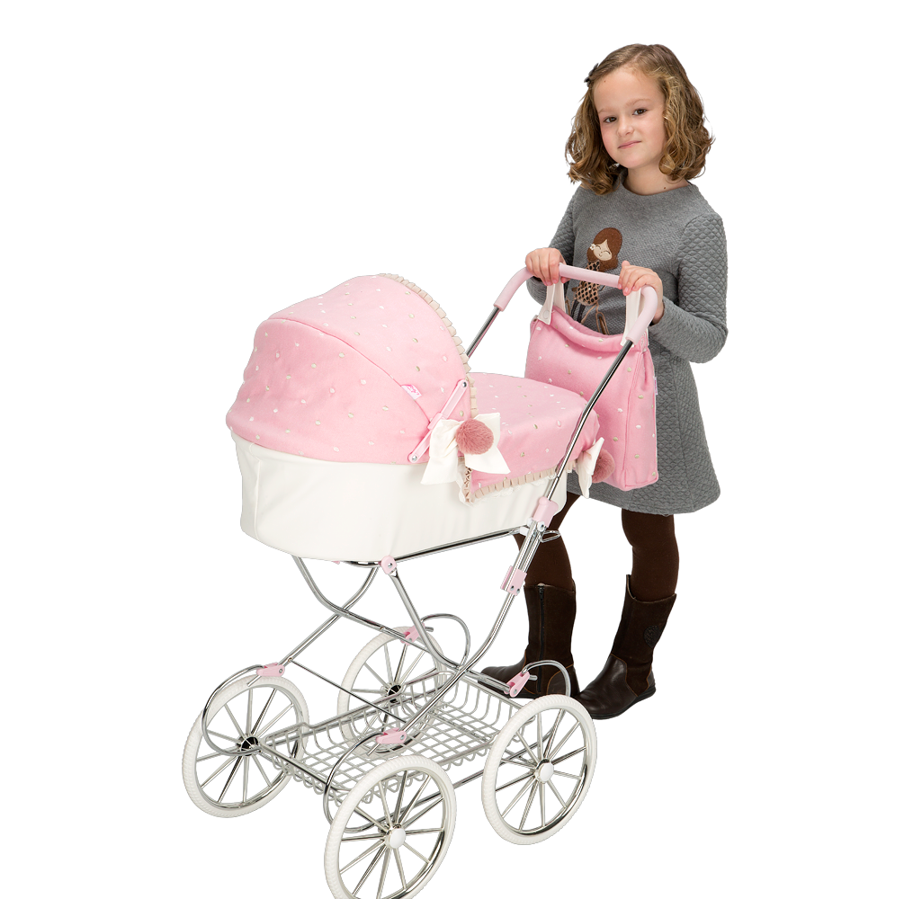 Coche con capota Reborn de París plegable con bolso – Muñecas Arias 🧸✨