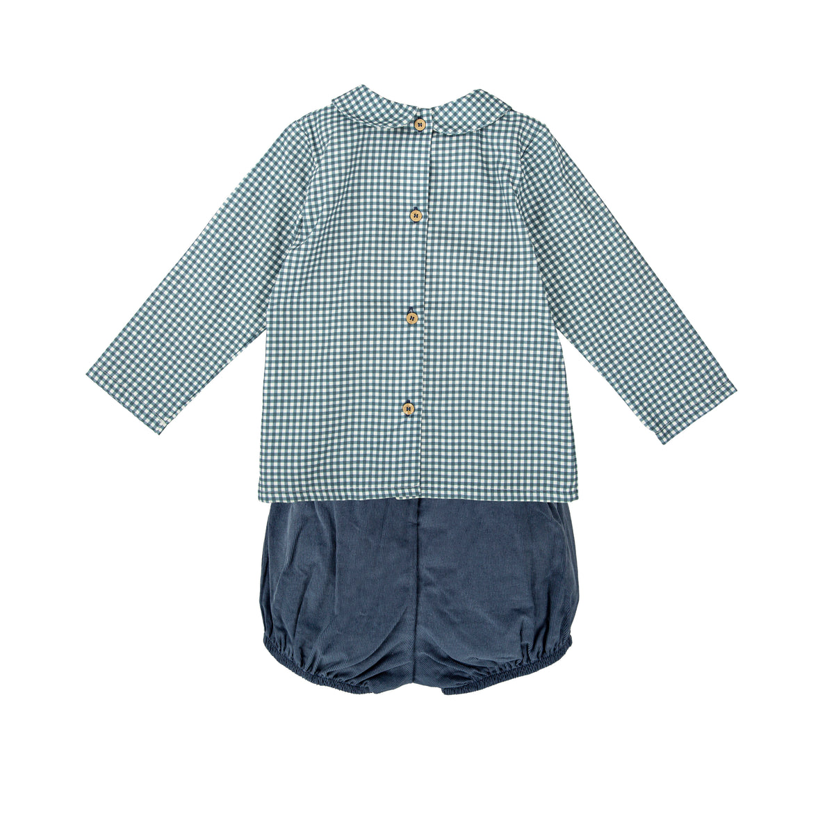 Conjunto bebé niño pantalón corto de micro pana + camisa Babidú – Familia Lluvia