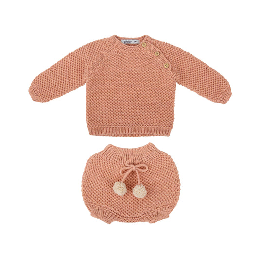 Conjunto bebé punto lana Babidú Mistral – Con pololo | Tallas 1-24 meses | Colores arena, chocolate y coral