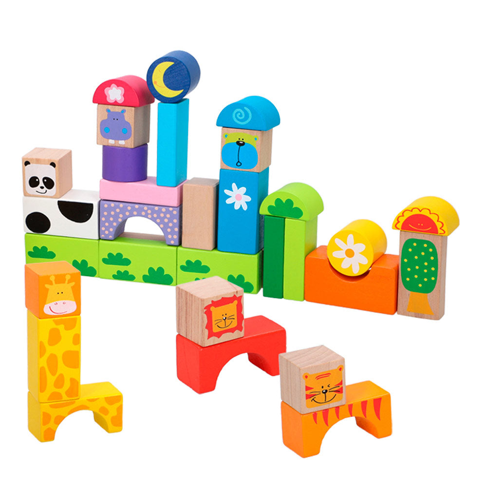 Bloques de Madera Animales 32 Piezas con Bolsa (+18 Meses) Woomax