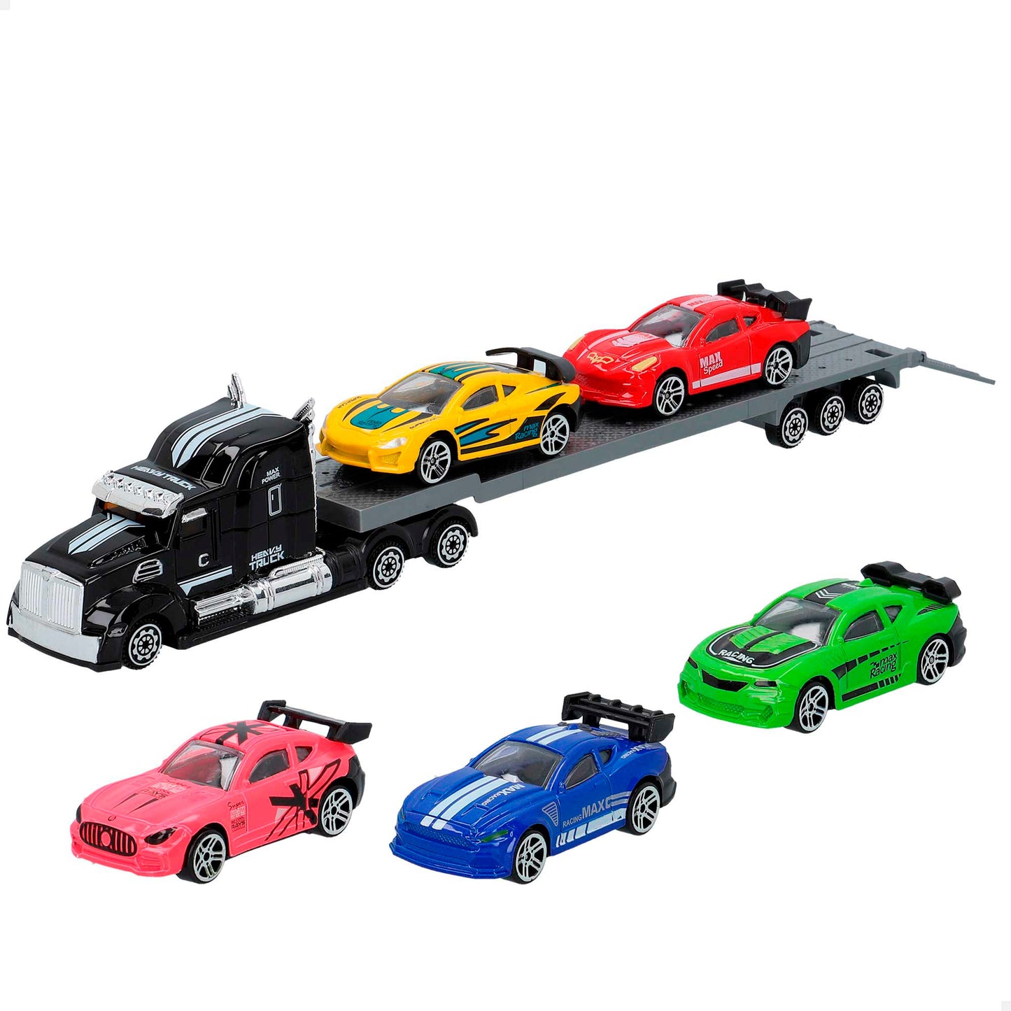 Camión Transportador con 5 Coches Metálicos (2 Modelos Surtidos) Speed&Go