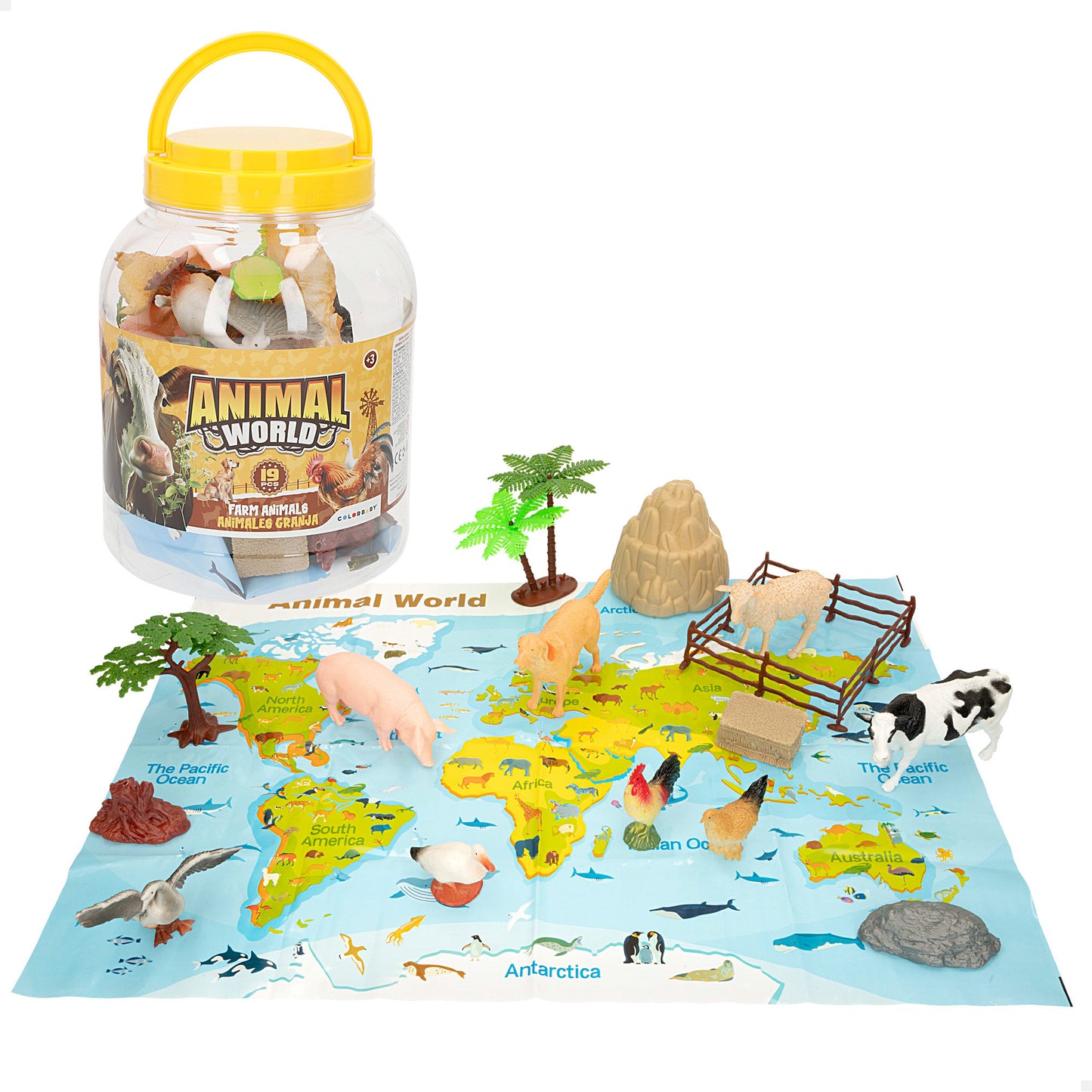 Bote 19 Animales de Granja con Accesorios (D16x21 cm) Animal World