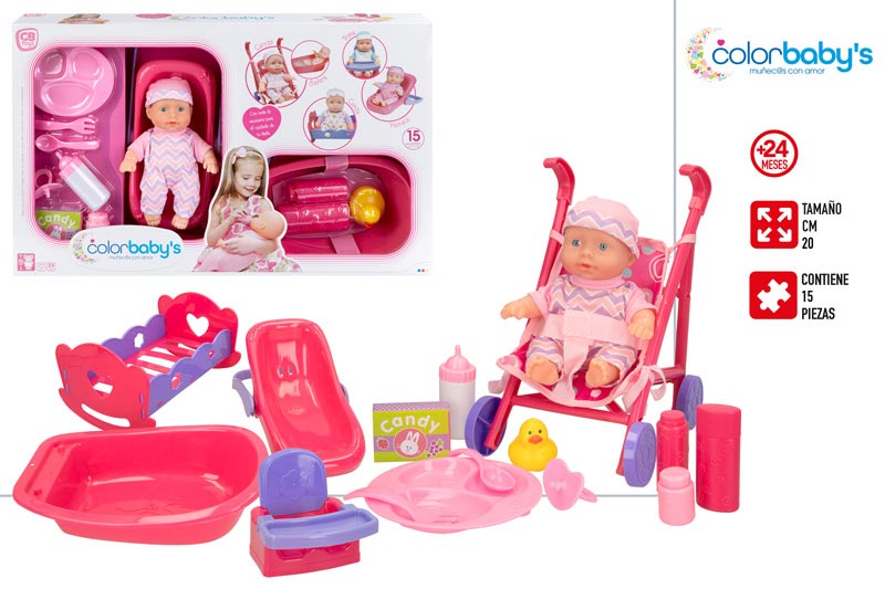 SET BEBE 20CM COLORBABY'S C/EQUIPAMIENTO & ACC +24M