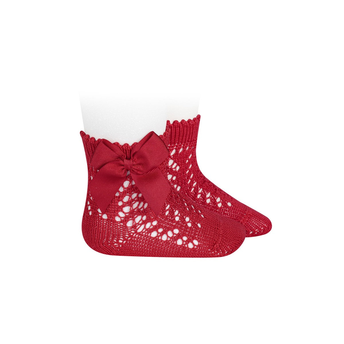 Calcetines cortos de perlé calados con lazo grogrén ROJO Cóndor