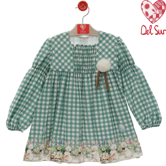 Vestido verde mint cuadro vichy con conejitos | Del Sur 1-8 años 🐰
