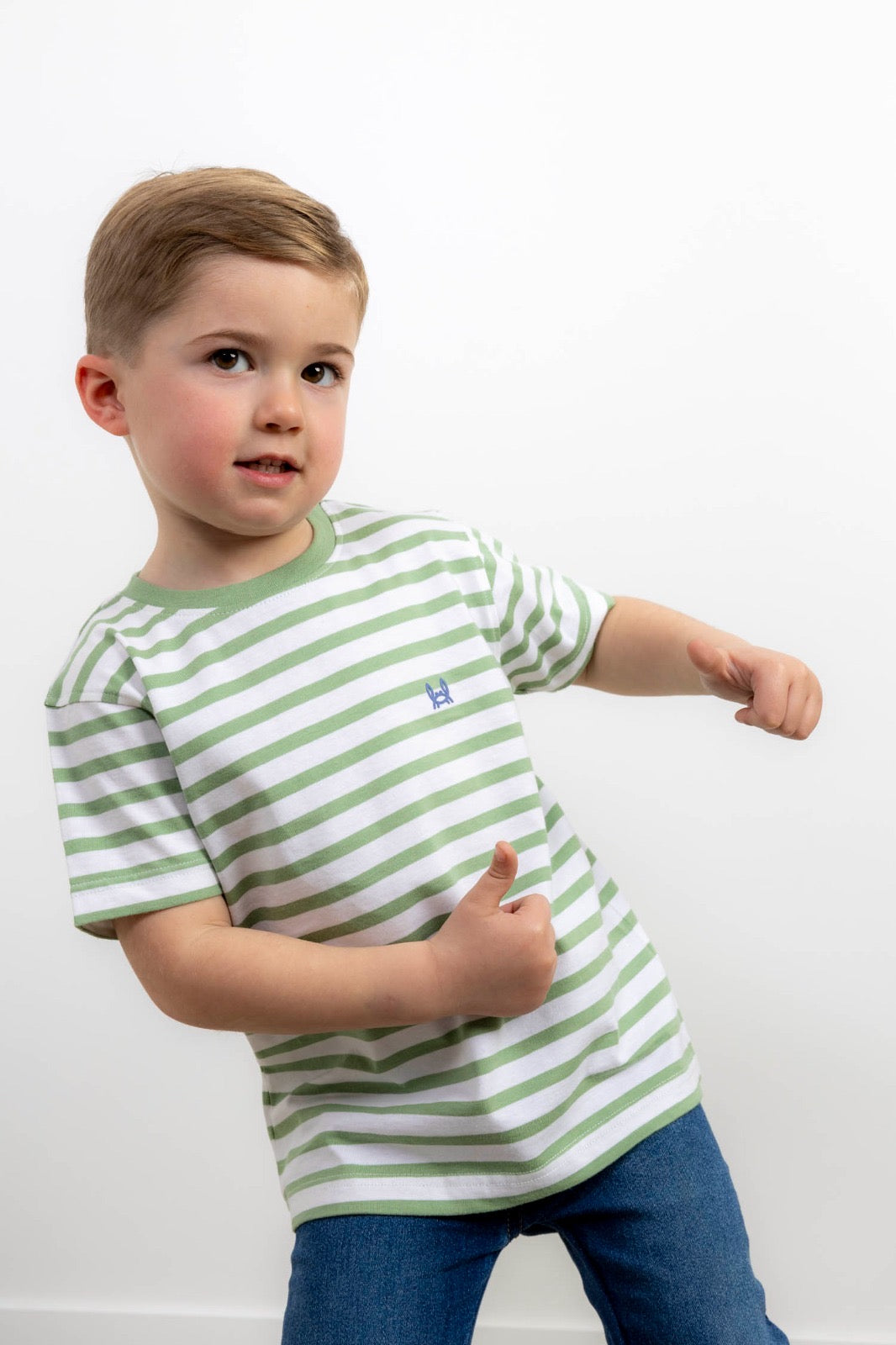 Camiseta rayas verde y blanco para papá e hijo tallas Custi Mikelo tallas 4-14 y S-2Xl
