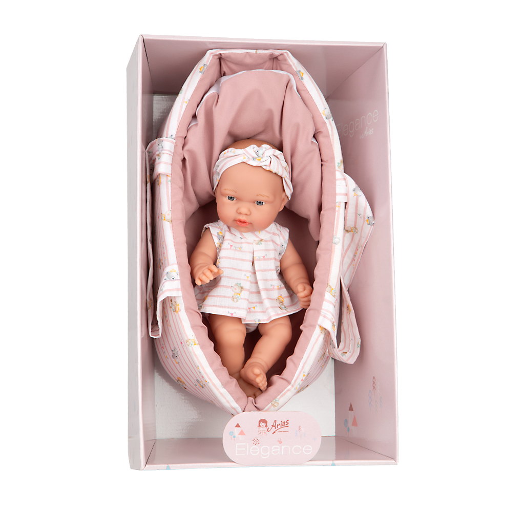 Muñeca Elegance Pillines rosa 26 cm con capazo – Cuerpo de vinyl